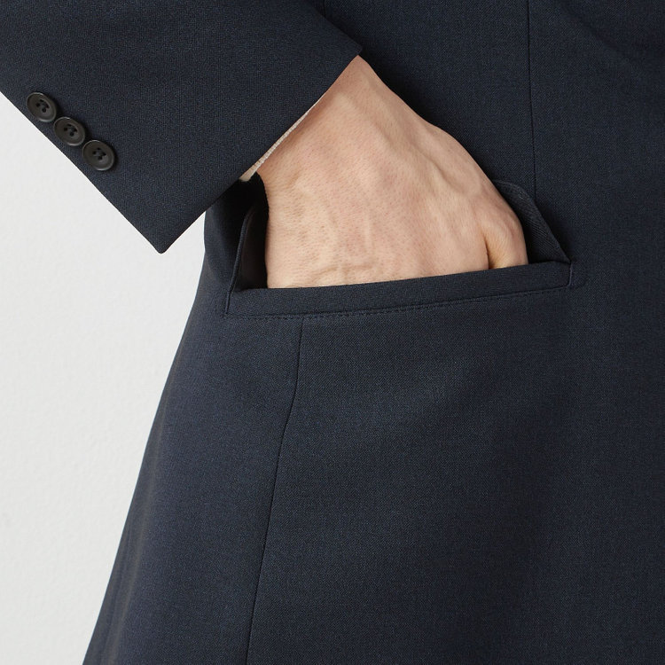 ブラックライン 【SLIM TAPERED_2】【年間】スペアパンツ付き/2釦シングルスーツ 0タック/ネイビー/ウエストシャーリング/4S SUSTAINABILITY/※パンツ裾上げ済仕様 紺濃色