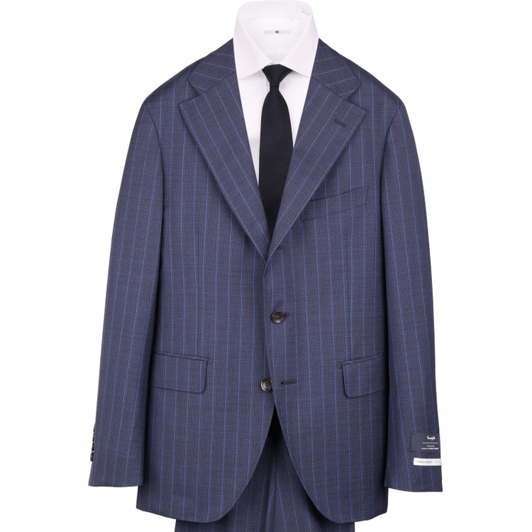 スーツセレクト 【CLASSICO TAPERED】【春夏】3釦段返りシングルスーツ 2タック/ネイビー×ストライプ/MARZOTTO ネイビー系(紺)