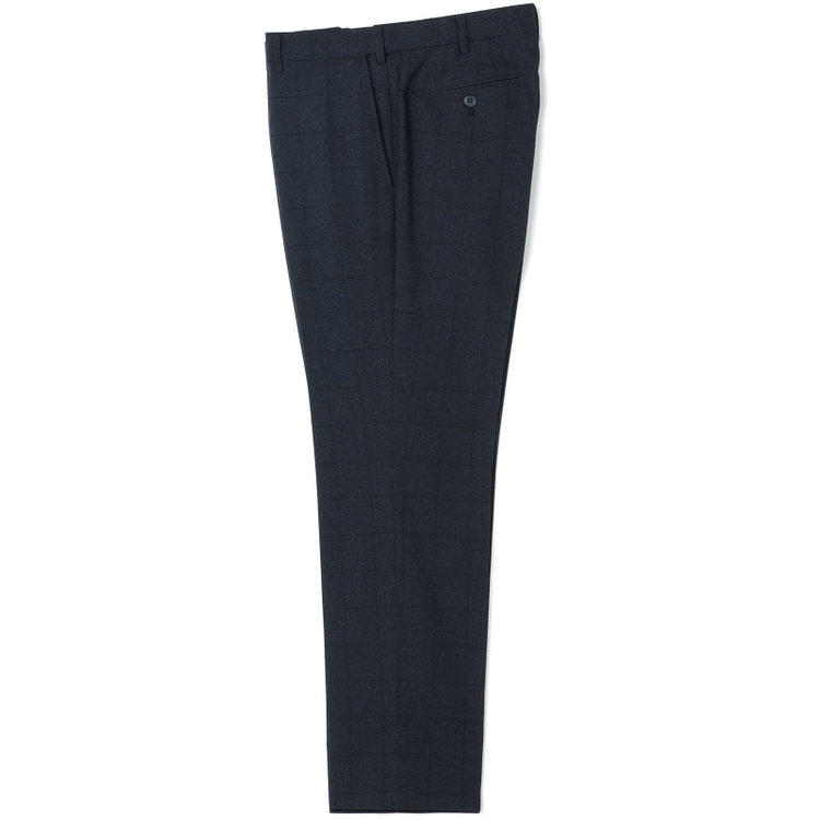 ブラックライン 【SLIM TAPERED】【秋冬】ポリエステル0タックテーパードパンツ/ネイビー×ウィンドペン/ウエストムーブ/ウォッシャブル/4S SUSTAINABILITY&ECOLOGY FABRIC/裾上げ済み仕様 紺濃色