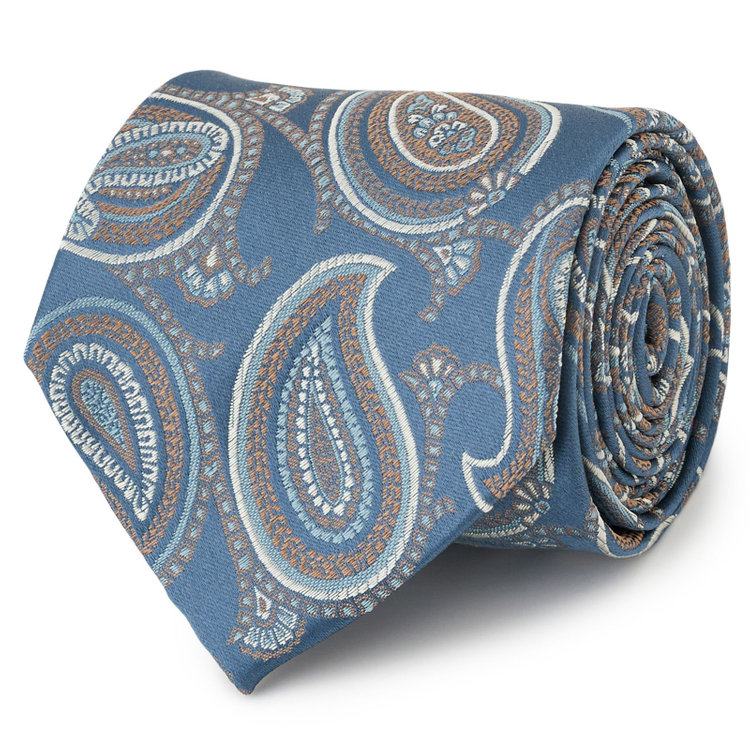 シルバーライン 【SILVER LINE】シルクペイズリーネクタイ 8.5cm幅/ブルー×ブラウン/Finest fabrics by COMO ITALY その他