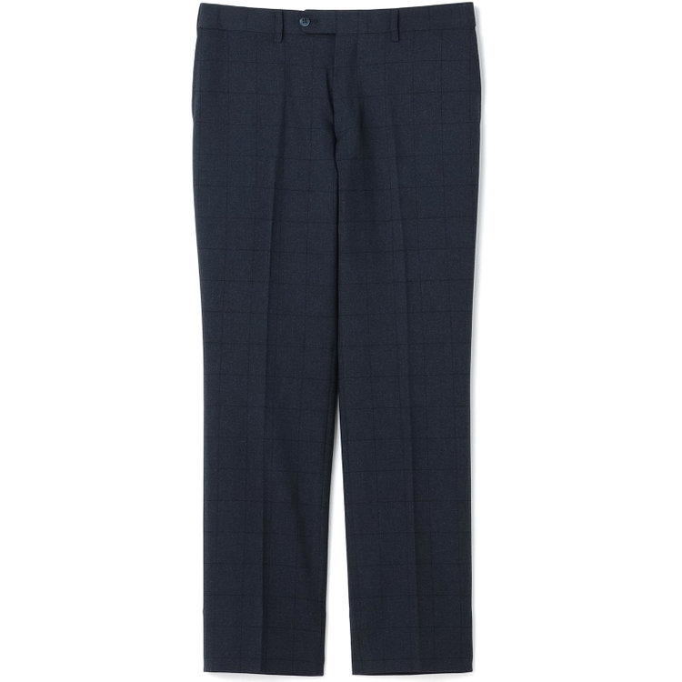 ブラックライン 【SLIM TAPERED】【秋冬】ポリエステル0タックテーパードパンツ/ネイビー×ウィンドペン/ウエストムーブ/ウォッシャブル/4S SUSTAINABILITY&ECOLOGY FABRIC/裾上げ済み仕様 紺濃色