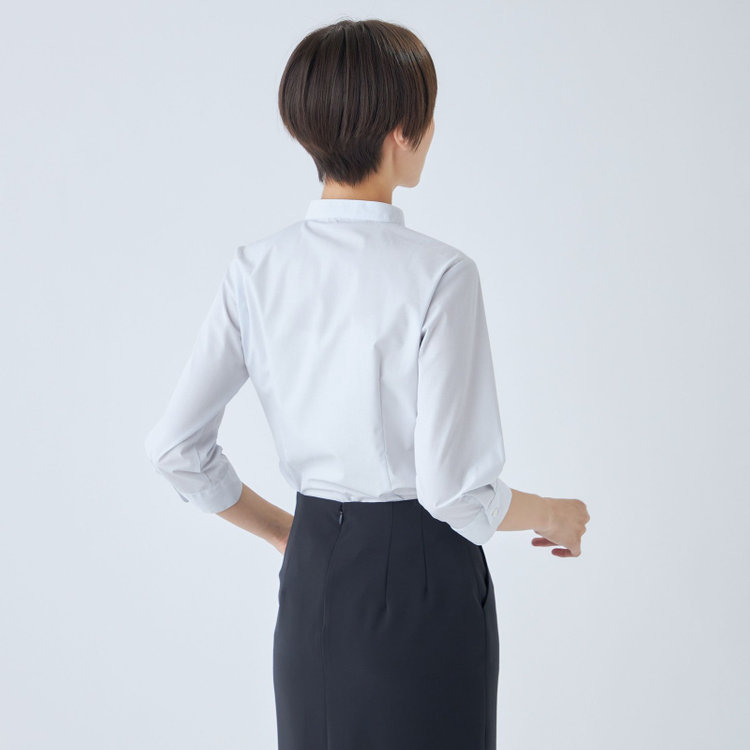 シルバーライン 【SL/7分袖】バンドカラーブラウス/グレー×ドビー小紋/TOUGH BUTTON・NON IRON グレー淡色