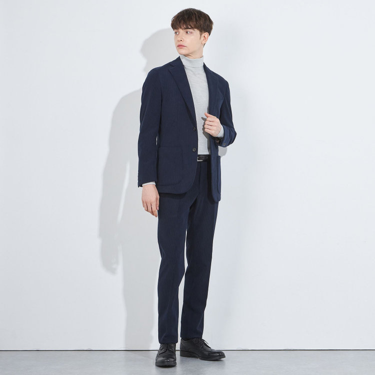 シルバーライン 【5DAYS CLOSET】【RBC】【秋冬】1タックテーパードパンツ/ネイビー×コーデュロイ/ウエストムーブ仕様/4S SUSTAINABLE/※裾上げ必要 紺中間