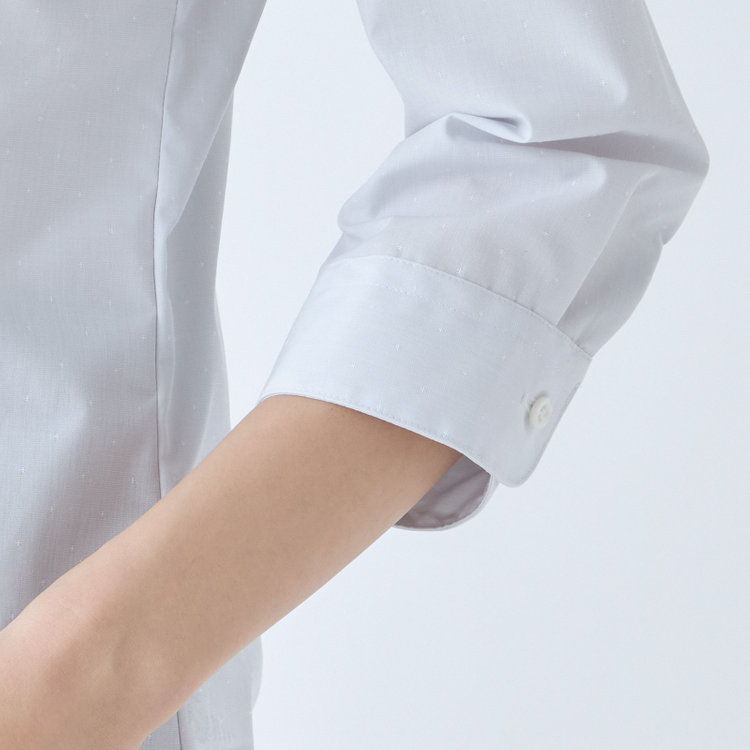 シルバーライン 【SL/7分袖】バンドカラーブラウス/グレー×ドビー小紋/TOUGH BUTTON・NON IRON グレー淡色