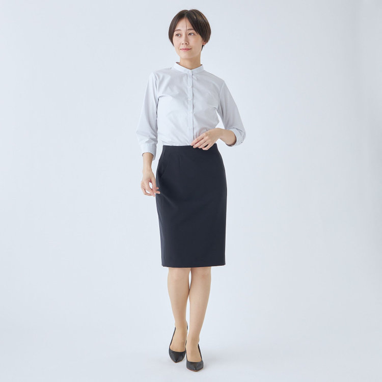 シルバーライン 【SL/7分袖】バンドカラーブラウス/グレー×ドビー小紋/TOUGH BUTTON・NON IRON グレー淡色