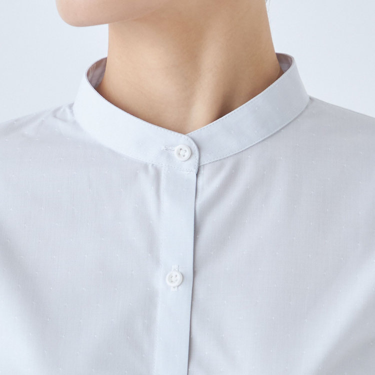 シルバーライン 【SL/7分袖】バンドカラーブラウス/グレー×ドビー小紋/TOUGH BUTTON・NON IRON グレー淡色