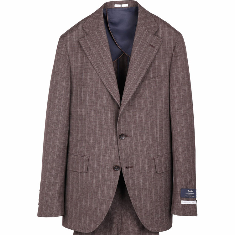 スーツセレクト 【発送在庫あり】【CLASSICO TAPERED】【春夏】3釦段返りシングルスーツ 2タック/ブラウン×ストライプ/MARZOTTO ブラウン系(茶)