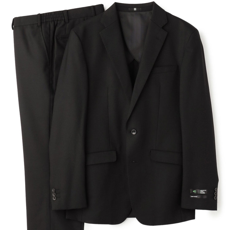 ブラックライン 【SLIM TAPERED_2】【秋冬】2釦シングルスーツ 0タック/ブラック×バーズアイ/ウエストシャーリング/4S SUSTAINABILITY&ECOLOGY FABRIC/※パンツ裾上げ済仕様 黒