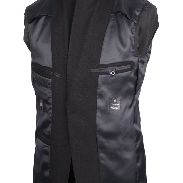 スーツセレクト 【SLIM TAPERED_2】【秋冬】コーディネートパンツ付き/2釦シングルスーツ 0タック/ブラック×シャドーツイル+グレーソリッドパンツ/ウエストシャーリング/4S SUSTAINABILITY&ECOLOGY FABRIC/※パンツ裾上げ済仕様 ブラック系(黒)