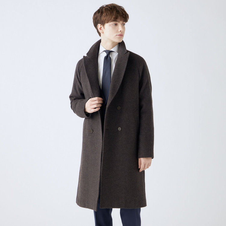 シルバーライン 【SL】ウールブレンド ラグランダブルチェスターコート/ブラウン/RE:NEWOOL/BISHU JAPAN 茶中間