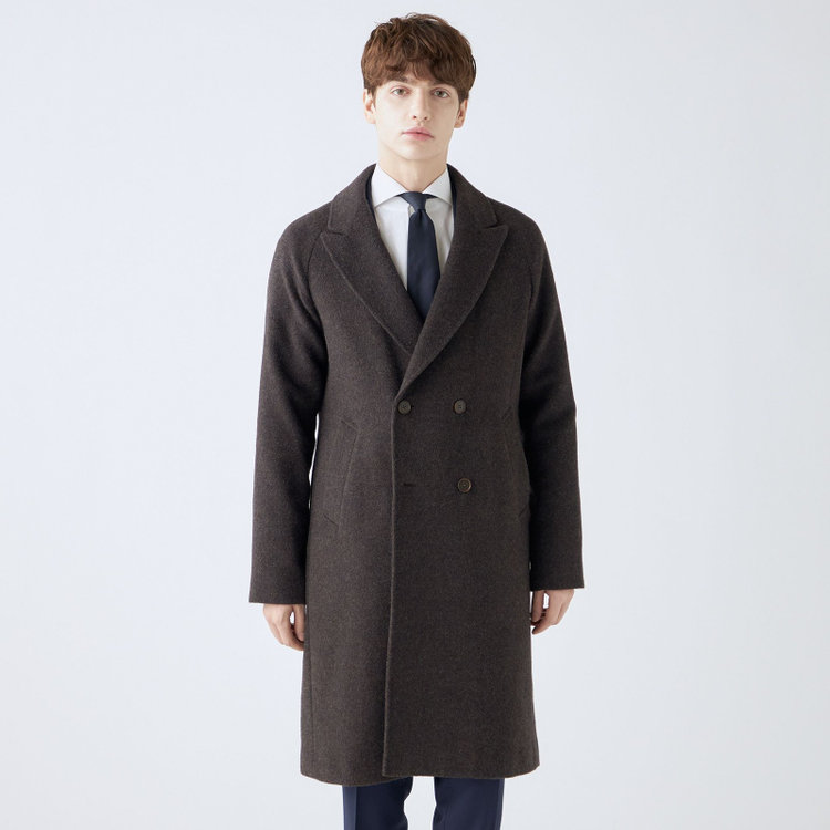 シルバーライン 【SL】ウールブレンド ラグランダブルチェスターコート/ブラウン/RE:NEWOOL/BISHU JAPAN 茶中間