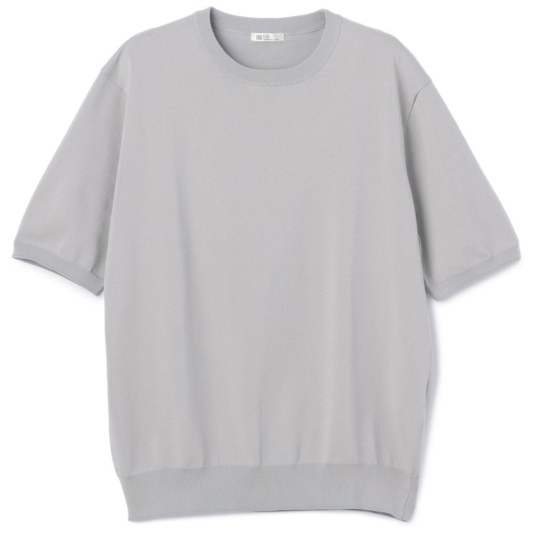 スーツセレクト 【RBC】【5分袖】コットンブレンドクルーネックニット/グレー/「マシンウォッシャブル」「UVカット」「接触冷感」 グレー淡色
