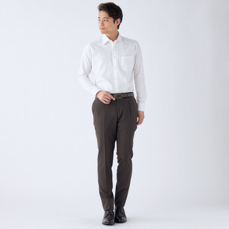 シルバーライン 【CLASSICO TAPERED】【春夏】ウール 1タックテーパードパンツ/ブラウン×ソリッド/ウエストムーブ/ウォッシャブル/※裾上げ必要 茶濃色