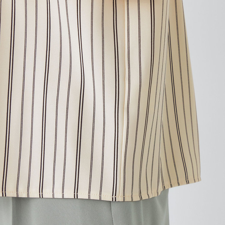 シルバーライン 【SILVER LINE/5分袖】フロントタックプルオーバー/ベージュ×ブラックストライプ 茶淡色