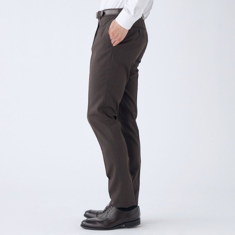シルバーライン 【CLASSICO TAPERED】【春夏】ウール 1タックテーパードパンツ/ブラウン×ソリッド/ウエストムーブ/ウォッシャブル/※裾上げ必要 茶濃色
