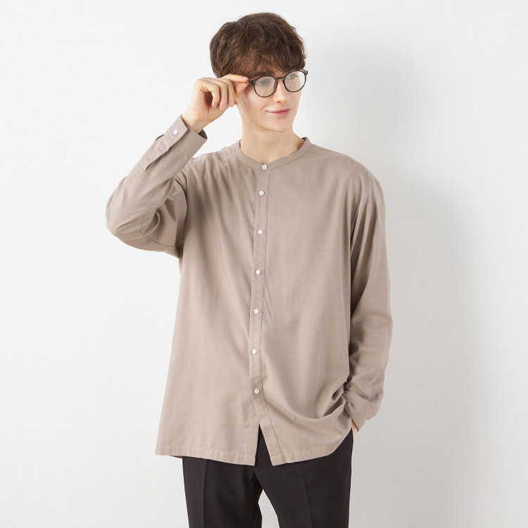 【RBC/長袖】バンドカラーシャツ/ブラウン