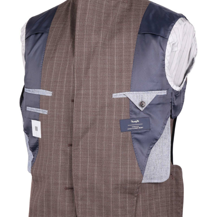 スーツセレクト 【発送在庫あり】【CLASSICO TAPERED】【春夏】3釦段返りシングルスーツ 2タック/ブラウン×ストライプ/MARZOTTO ブラウン系(茶)