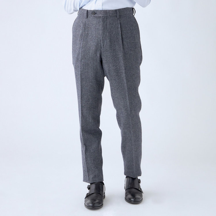 シルバーライン 【RBC】【秋冬】ウールブレンド1タックテーパードパンツ/ネイビー＆グレー×グレンチェック/ウエストムーブ/RE:NEWOOL/※裾上げ必要 紺中間