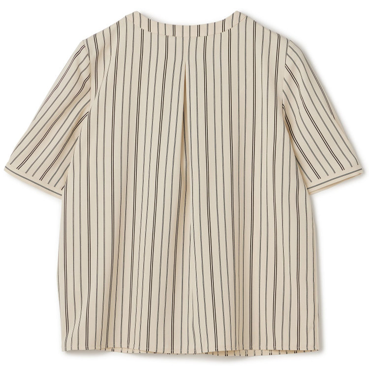 シルバーライン 【SILVER LINE/5分袖】フロントタックプルオーバー/ベージュ×ブラックストライプ 茶淡色