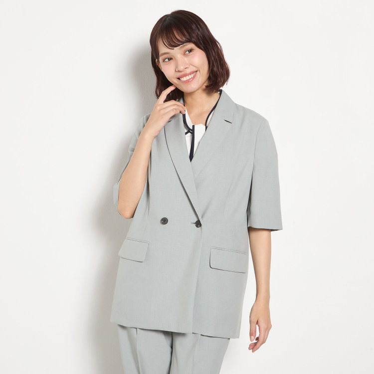シルバーライン 【RELAX WIDE】【春夏】 2釦1掛けダブルジャケットワイドパンツスーツ/グレー/4S SUSTAINABILITY&ECOLOGY FABRIC/※パンツ裾上げ済仕様 茶中間