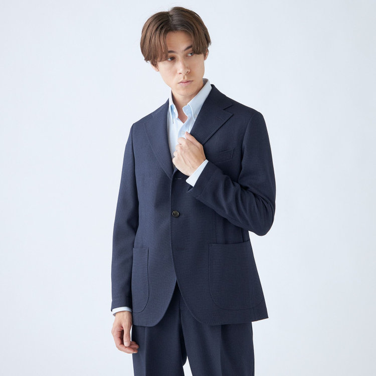 シルバーライン 【発送在庫あり】【RBC】【秋冬】3釦段返りジャケット/ネイビー×グレンチェック/パッチポケット 紺中間