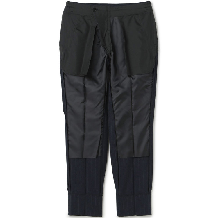 ブラックライン 【SLIM TAPERED_2】【秋冬】2釦シングルスリーピーススーツ 0タック/ネイビー×ストライプ/ウエストシャーリング/4S SUSTAINABILITY&ECOLOGY FABRIC/※パンツ裾上げ済仕様 紺濃色