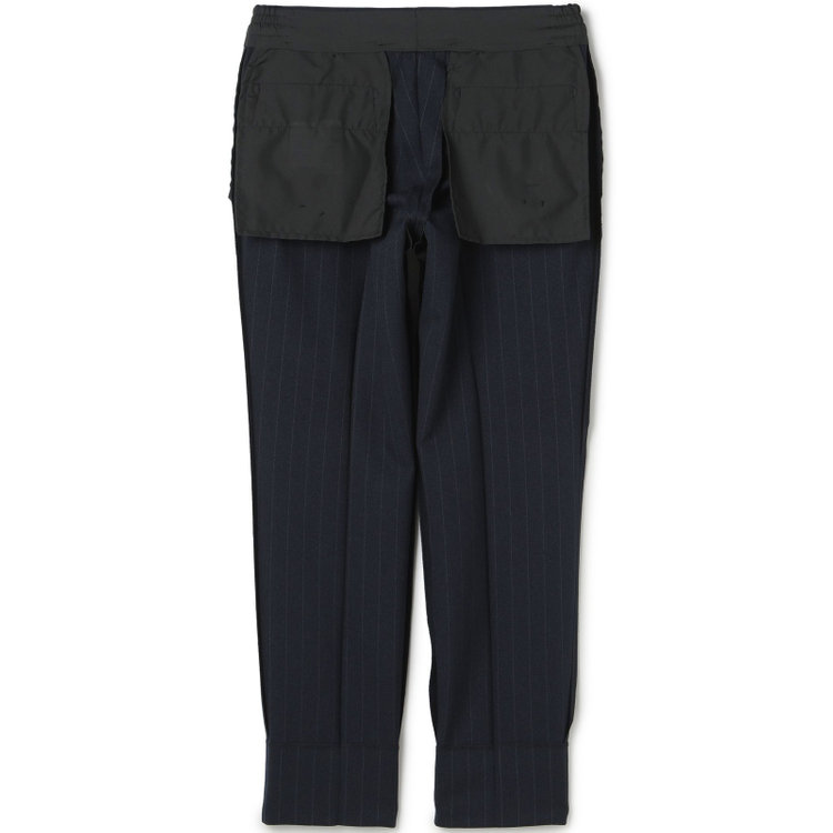 ブラックライン 【SLIM TAPERED_2】【秋冬】2釦シングルスリーピーススーツ 0タック/ネイビー×ストライプ/ウエストシャーリング/4S SUSTAINABILITY&ECOLOGY FABRIC/※パンツ裾上げ済仕様 紺濃色