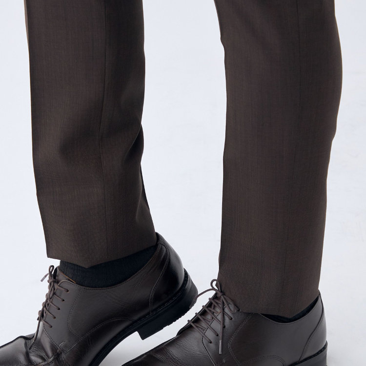 シルバーライン 【CLASSICO TAPERED】【春夏】ウール 1タックテーパードパンツ/ブラウン×ソリッド/ウエストムーブ/ウォッシャブル/※裾上げ必要 茶濃色