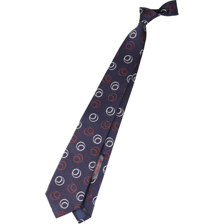 ブラックライン 【発送在庫あり】【SL】シルク小紋ネクタイ 8.0cm幅/ネイビー+ブラウン＆ホワイト/JAPAN MADE ネイビー系(紺)
