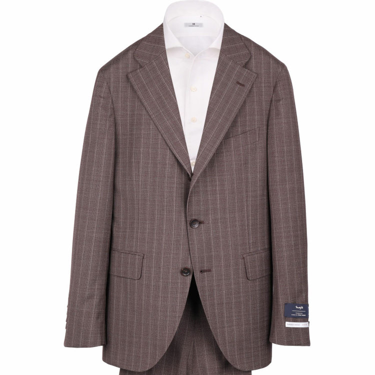 スーツセレクト 【発送在庫あり】【CLASSICO TAPERED】【春夏】3釦段返りシングルスーツ 2タック/ブラウン×ストライプ/MARZOTTO ブラウン系(茶)