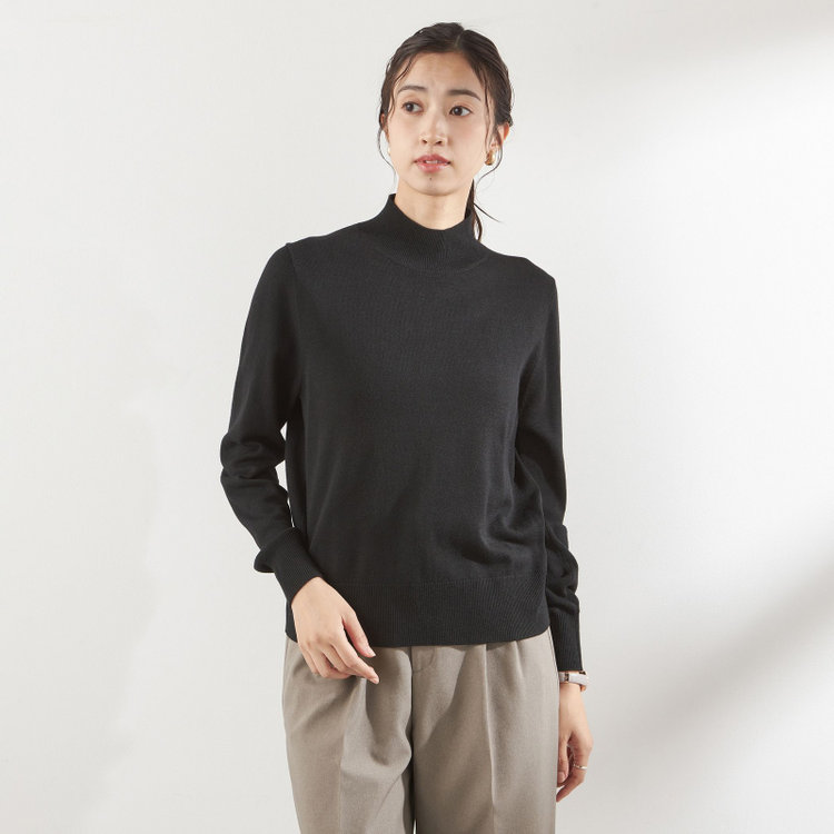 天竺ハイネックニット/ブラック