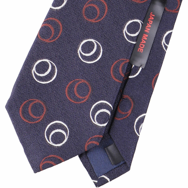 ブラックライン 【発送在庫あり】【SL】シルク小紋ネクタイ 8.0cm幅/ネイビー+ブラウン＆ホワイト/JAPAN MADE ネイビー系(紺)