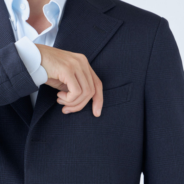 シルバーライン 【発送在庫あり】【RBC】【秋冬】3釦段返りジャケット/ネイビー×グレンチェック/パッチポケット 紺中間