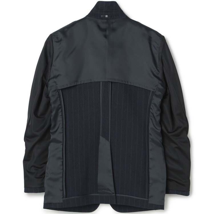 ブラックライン 【SLIM TAPERED_2】【秋冬】2釦シングルスリーピーススーツ 0タック/ネイビー×ストライプ/ウエストシャーリング/4S SUSTAINABILITY&ECOLOGY FABRIC/※パンツ裾上げ済仕様 紺濃色