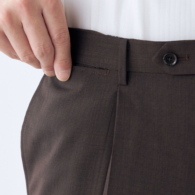 シルバーライン 【CLASSICO TAPERED】【春夏】ウール 1タックテーパードパンツ/ブラウン×ソリッド/ウエストムーブ/ウォッシャブル/※裾上げ必要 茶濃色