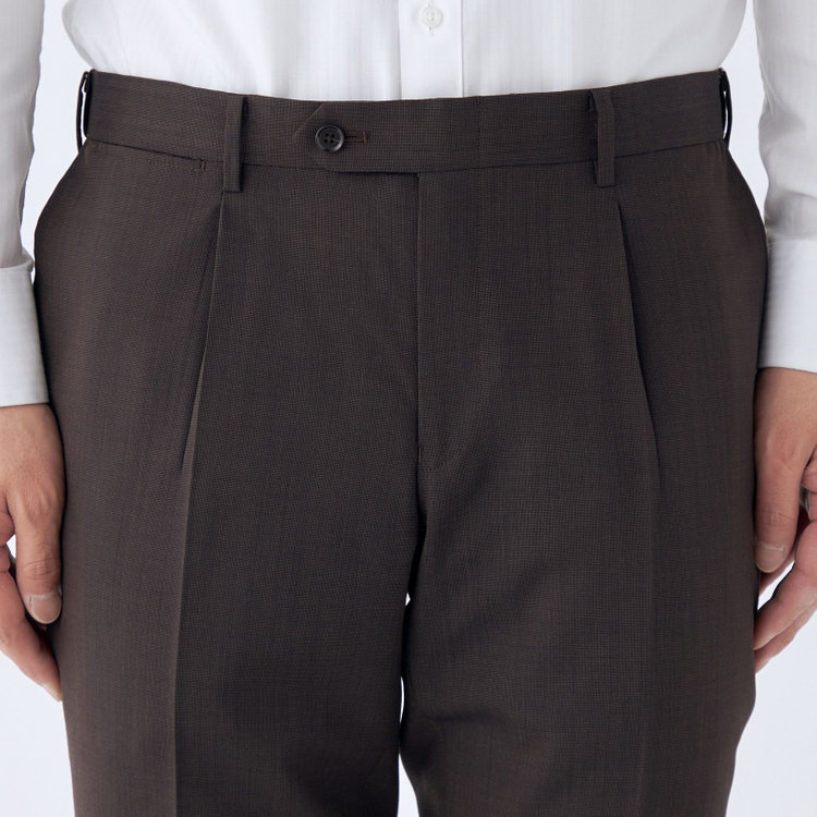 シルバーライン 【CLASSICO TAPERED】【春夏】ウール 1タックテーパードパンツ/ブラウン×ソリッド/ウエストムーブ/ウォッシャブル/※裾上げ必要 茶濃色