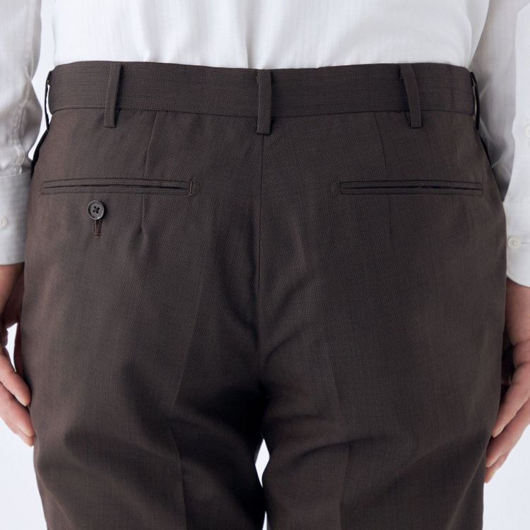 シルバーライン 【CLASSICO TAPERED】【春夏】ウール 1タックテーパードパンツ/ブラウン×ソリッド/ウエストムーブ/ウォッシャブル/※裾上げ必要 茶濃色