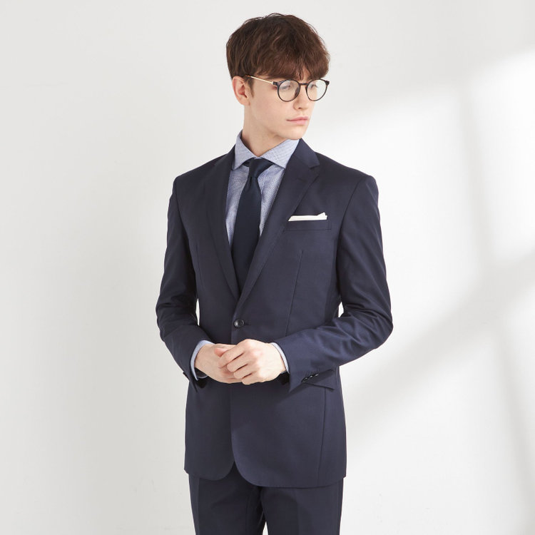 ブラックライン 【SLIM TAPERED_2】【年間】スペアパンツ付き/2釦シングルスーツ 0タック/ネイビー×ソリッド/THE RECRUIT STYLE/SHOWER CLEAN/※裾上げ必要 紺中間
