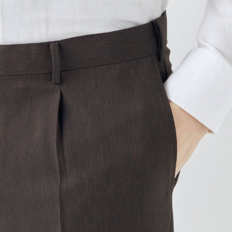 シルバーライン 【CLASSICO TAPERED】【春夏】1タックテーパードパンツ/ブラウン/ウエストムーブ仕様/4S SUSTAINABILITY&ECOLOGY FABRIC/※裾上げ済仕様 茶中間