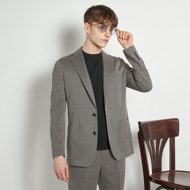 シルバーライン 【5DAYS CLOSET】【RBC】【春夏】2釦シングルジャケット/グレー×ハウンドトゥース/パッチポケット グレー中間