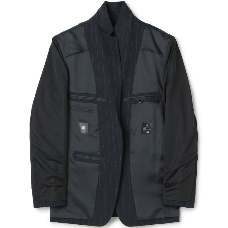 ブラックライン 【SLIM TAPERED_2】【秋冬】2釦シングルスリーピーススーツ 0タック/ネイビー×ストライプ/ウエストシャーリング/4S SUSTAINABILITY&ECOLOGY FABRIC/※パンツ裾上げ済仕様 紺濃色