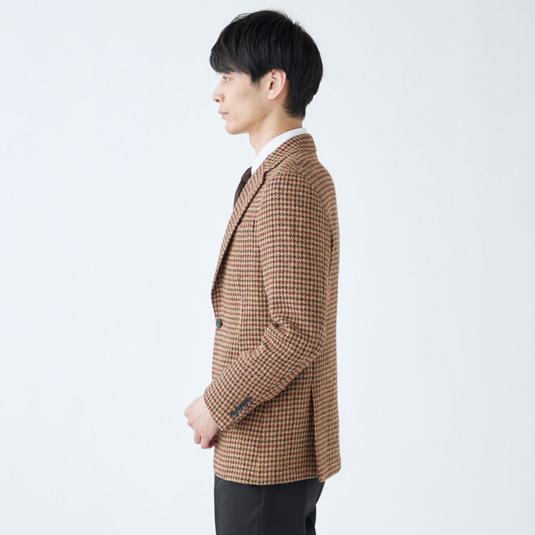 シルバーライン 【CLASSICO TAPERED】【秋冬】ウール2釦ジャケット/ブラウン×チェック+ツイード/Harris Tweed hand woven in the outer hebrides of scotland 茶淡色