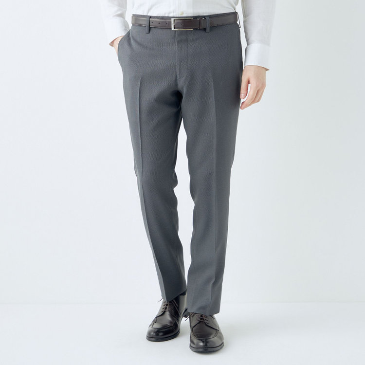 ブラックライン 【SLIM TAPERED】【春夏】0タックテーパードパンツ/グレー×バーズアイ/※裾上げ済仕様 グレー中間