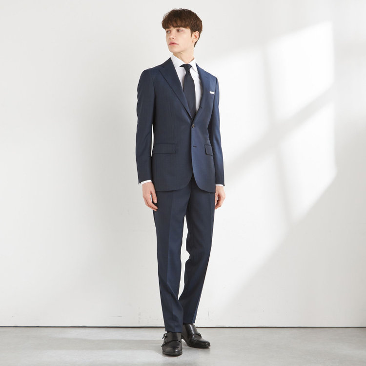 シルバーライン 【CLASSICO TAPERED】【秋冬】3釦段返りスーツ 2タック/ブラウン×シャドーストライプ/ウエストムーブ/NEW ZEALAND WOOL MIX/※裾上げ必要 紺中間