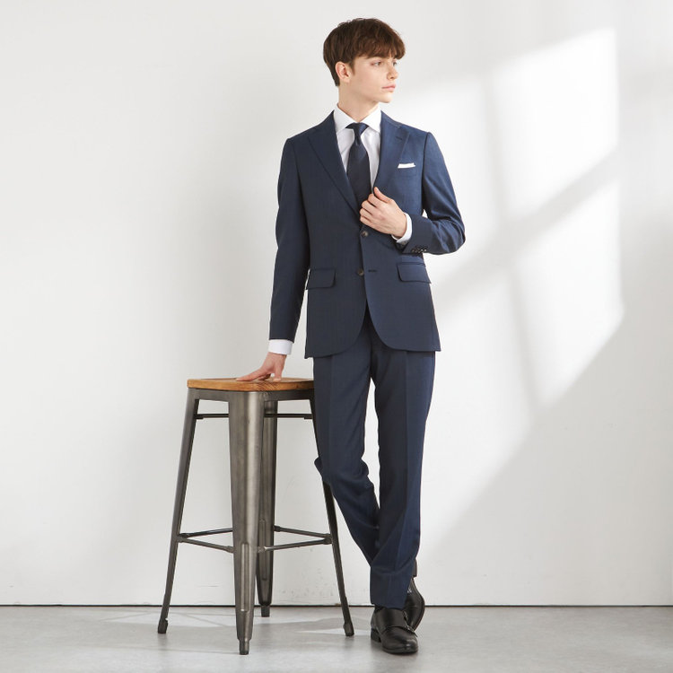 シルバーライン 【CLASSICO TAPERED】【秋冬】3釦段返りスーツ 2タック/ブラウン×シャドーストライプ/ウエストムーブ/NEW ZEALAND WOOL MIX/※裾上げ必要 紺中間