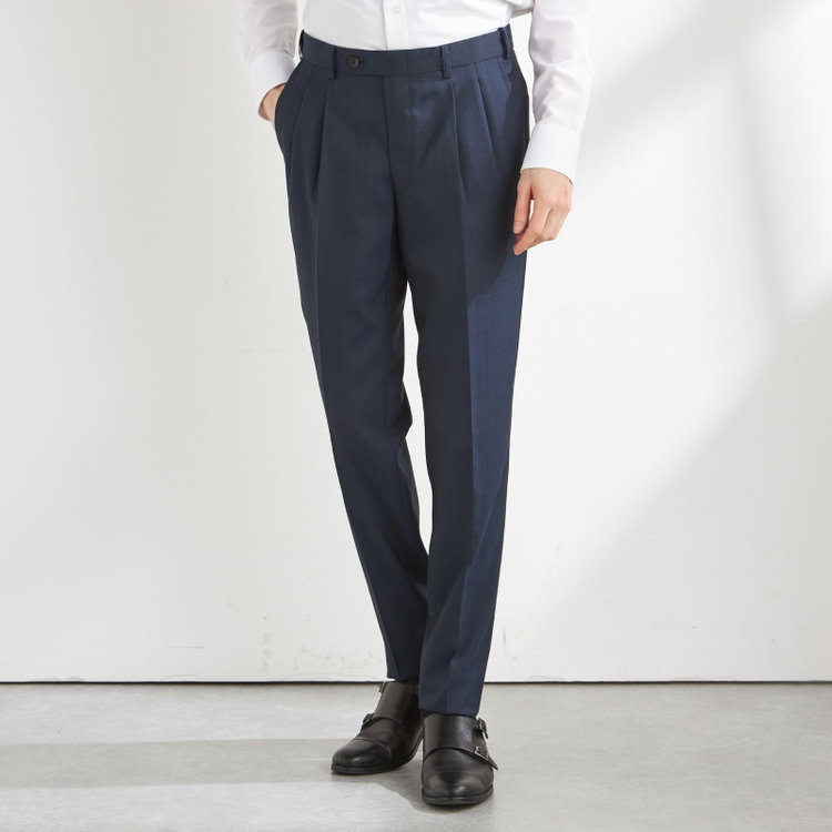 シルバーライン 【CLASSICO TAPERED】【秋冬】3釦段返りスーツ 2タック/ブラウン×シャドーストライプ/ウエストムーブ/NEW ZEALAND WOOL MIX/※裾上げ必要 紺中間