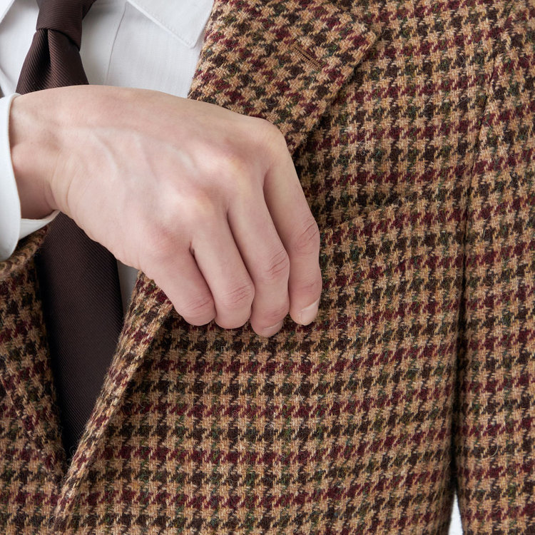 シルバーライン 【CLASSICO TAPERED】【秋冬】ウール2釦ジャケット/ブラウン×チェック+ツイード/Harris Tweed hand woven in the outer hebrides of scotland 茶淡色