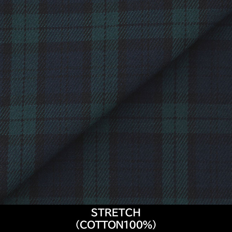 スーツセレクト 【国内縫製】【パターンオーダー】ワイシャツ/ネイビー＆グリーン×チェック/ストレッチ素材(COTTON100%) ネイビー系(紺)