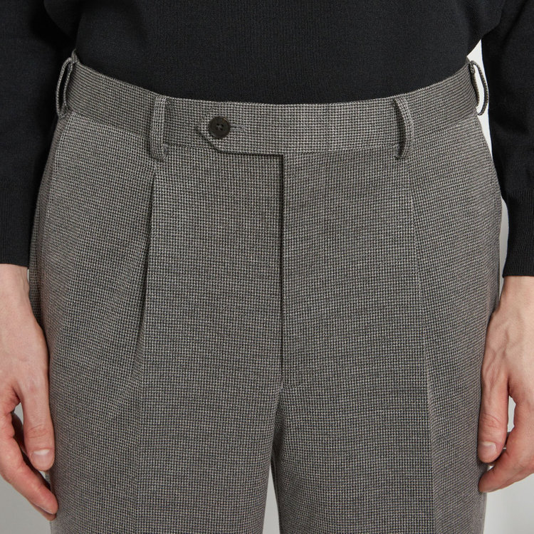 シルバーライン 【5DAYS CLOSET】【RBC】【春夏】1タックテーパードパンツ/グレー×ハウンドトゥース/ウエストムーブ仕様/4S SUSTAINABILITY&ECOLOGY FABRIC/※裾上げ必要 グレー中間
