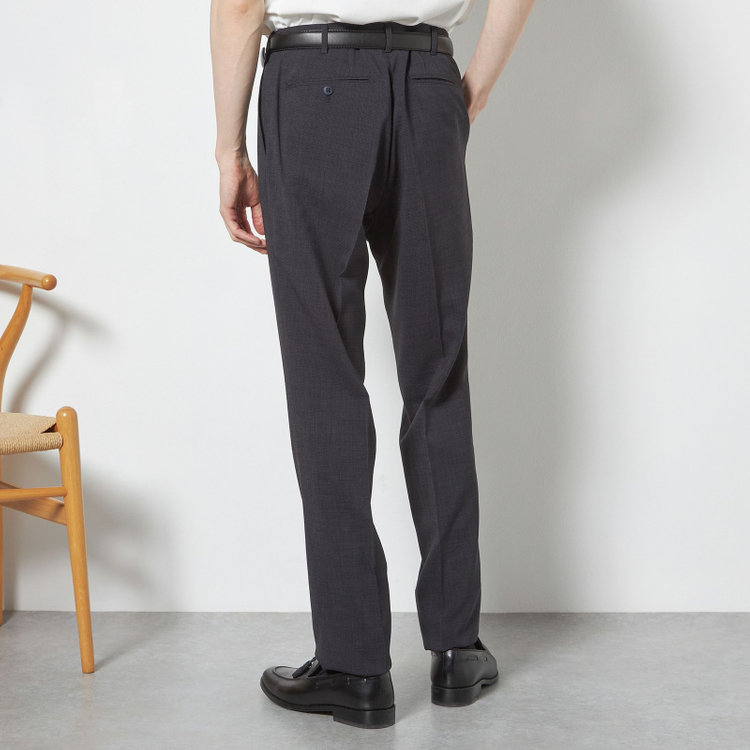 ブラックライン 【SLIM TAPERED】【春夏】0タックテーパードパンツ/グレー×スラブ/ウエストムーブ/4S SUSTAINABILITY&ECOLOGY FABRIC「ウォッシャブル」「ストレッチ」/※裾直し必要 紺濃色